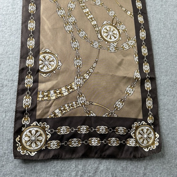 Oscar De La Renta Brown Silk Rectangle Scarf One Size Chain Print Old Money - Picture 5 of 14